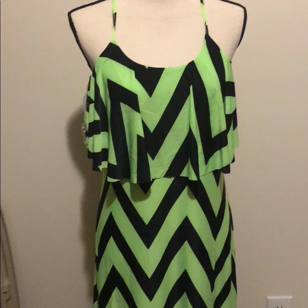 Chevron Strappy Dress in Neon Green and Black
